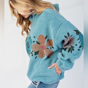 Easel Floral Sherpa Pullover Hoodie